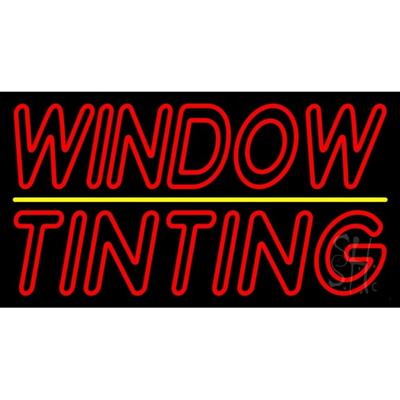 Double Stroke Window Tinting Yellow Line LED Neon Sign 20 x 37 - inches, Clear Edge Cut Acrylic Backing, with Dimmer - Bright and Premium built indoor LED Neon Sign for automotive store, and mall.
