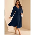 thumbnail image 5 of AURA Women's Plus Size Fall Wedding Guest Dress Wrap V Neck Swiss Dot Lantern Long Sleeve Swing Boho Casual Dresses, 5 of 6