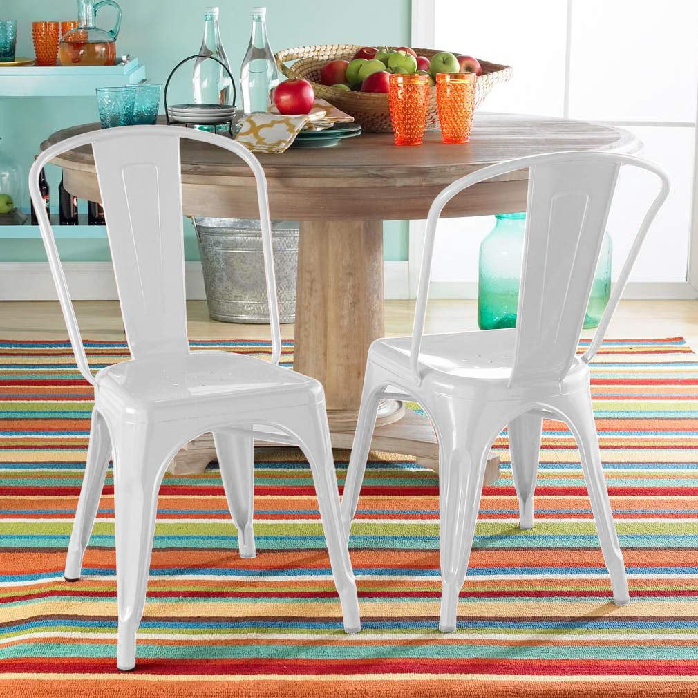 NiamVelo Metal Dining Chairs Set of 2, Indoor/Outdoor Patio Chairs, 18 Inch Stackable Chairs for Kitchen, Restaurant Dining Room ,Café , Bistro Patio （Cream）