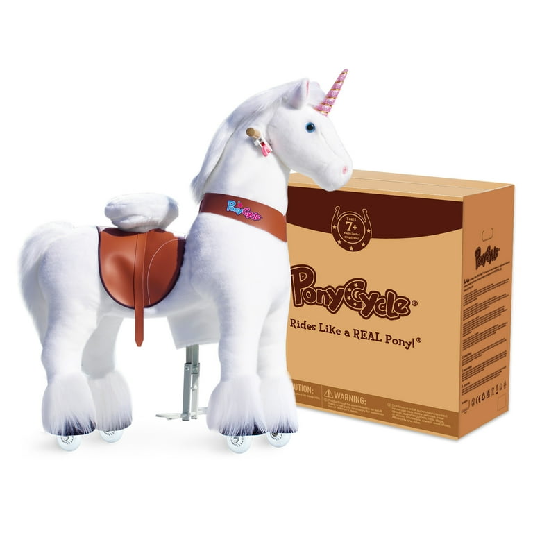PonyCycle Ride on Unicorn Toy Mechanical Unicorn White Plush Ride Horse for Tween Ux504 Walmart
