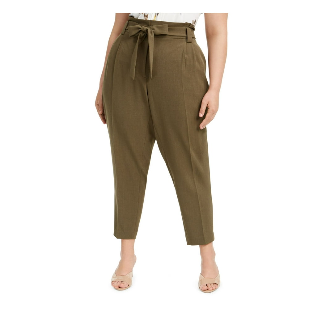 Calvin Klein - CALVIN KLEIN Womens Green Belted Pocketed Solid Straight leg Pants Size 20W