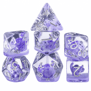DND Dice Set 7Pcs Polyhedral Resin Dice, Purple Monster Core RPG Dice with Silver Numbers for Tabletop Role Playing Games