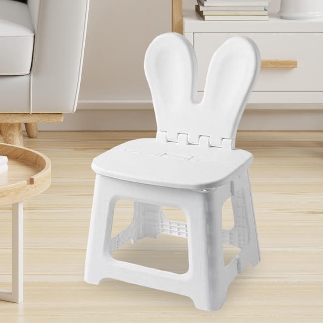 Taburete con escalón para niños, silla plegable, taburete de cocina con soporte trasero para jardín, dormitorio, hogar, senderismo, sala de estar Conejo