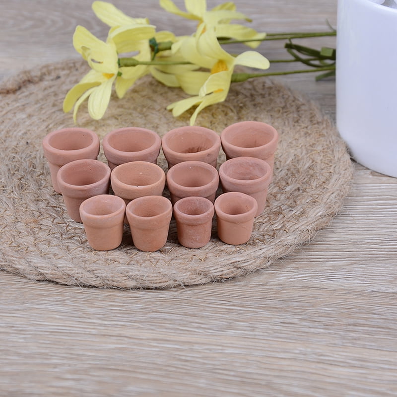12Pcs Dollhouse 1:12 miniature flower pot handmade red clay pot garden home 
