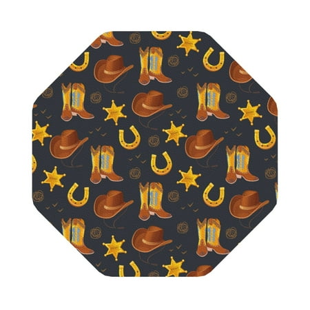 

Pofeuu Wild West Golden Horseshoe Print Leather Coasters Set of 6 Round Cups Mugs Mat Pad for Home Kitchen Heat Resistant Drink Coasters Octagon