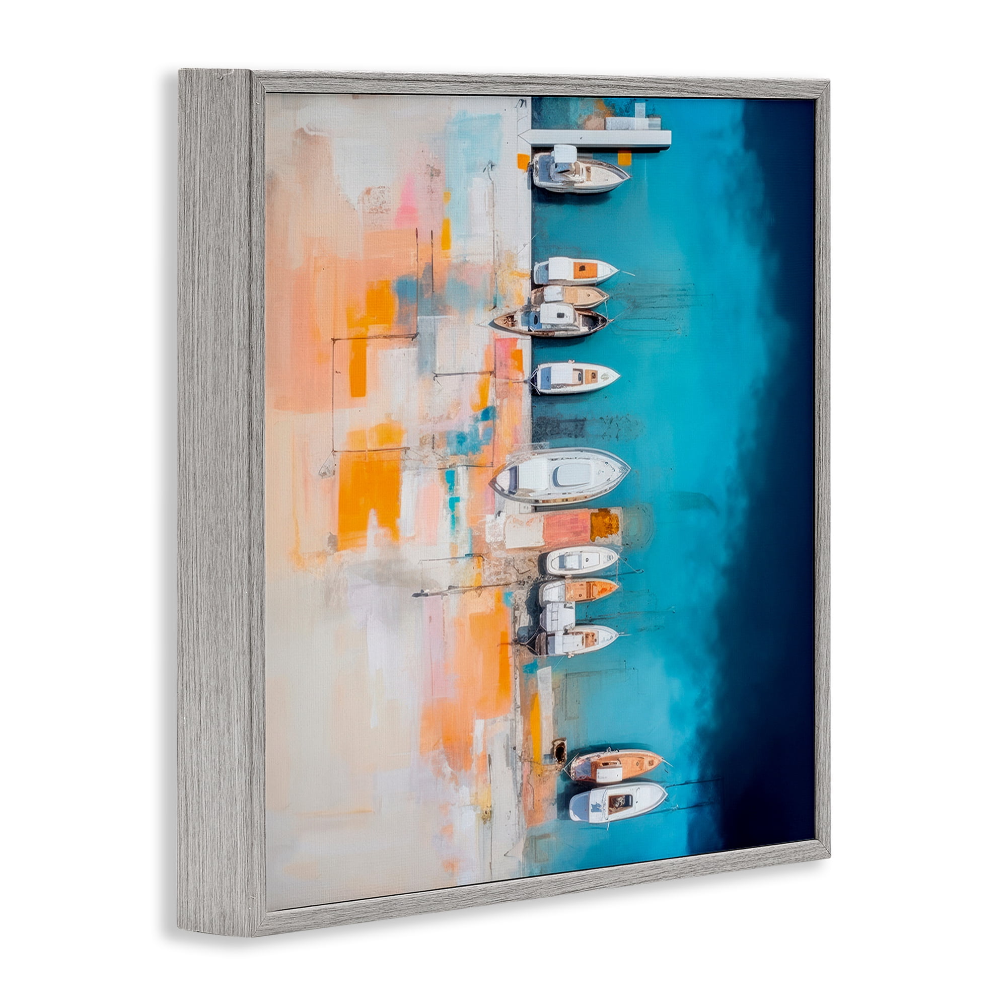 Stupell Industries Boat Harbor Aerial View Transportation Painting Gray Framed Art Print Wall Art, 17 x 17