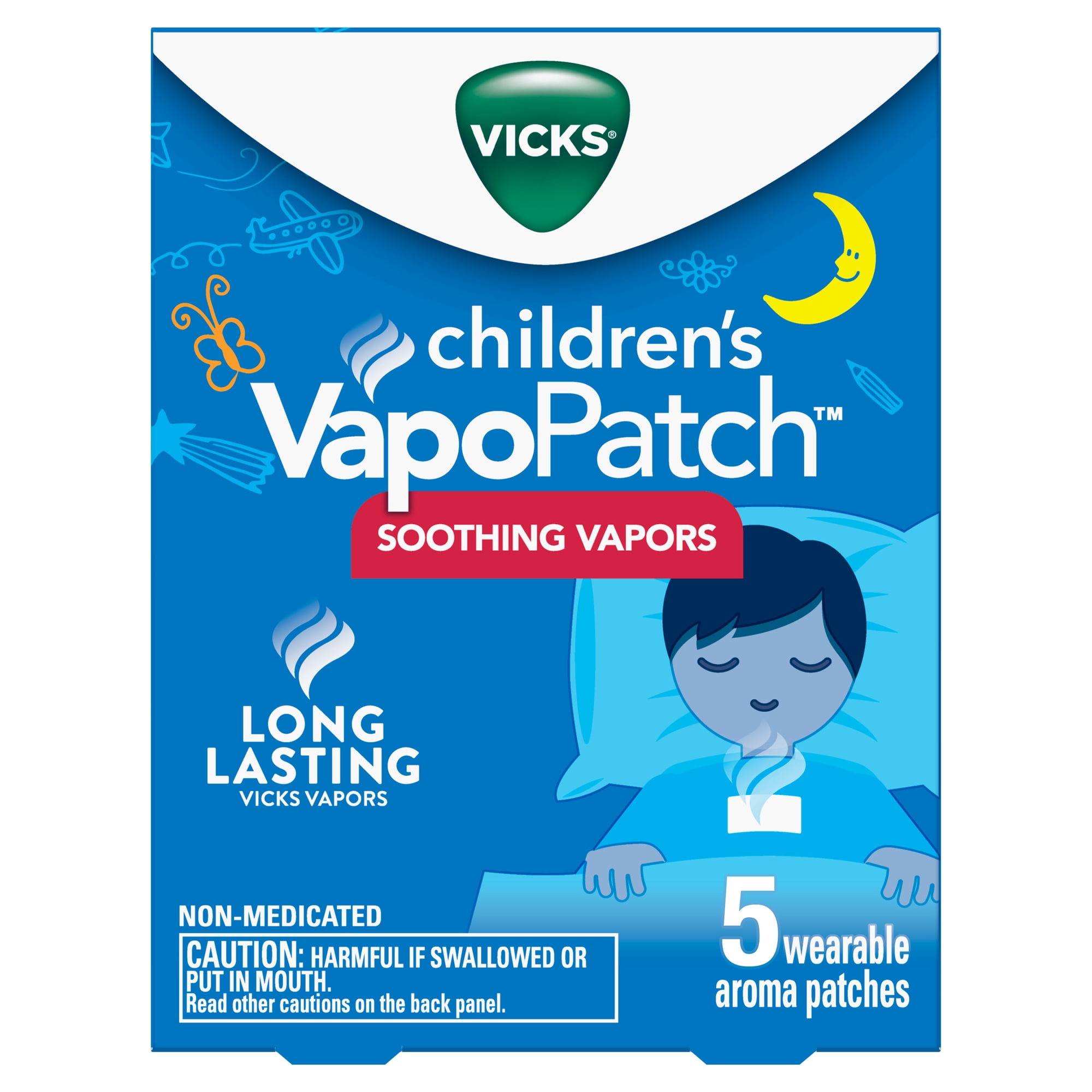 Vicks VapoPatch Kids, Soothing Non-Medicated Vapor Patch for Children, Menthol Scent, 5 Count