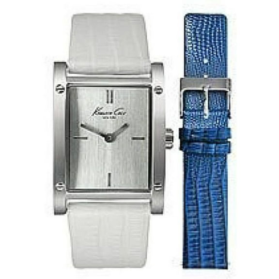 Women's White and Blue Leather Strap Watch KC6061