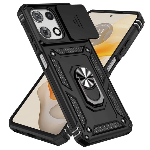 for Motorola Moto G Stylus 5G 2025 Case with Camera Slide Cover, Military Grade Drop Protection Magnetic Ring Holder Kickstand Protective Phone Case for Moto G Stylus 5G 2025,Black