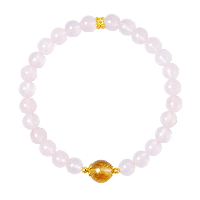 Pulsera de cuarzo rosa para mujer con abalorio Citrine Fortune