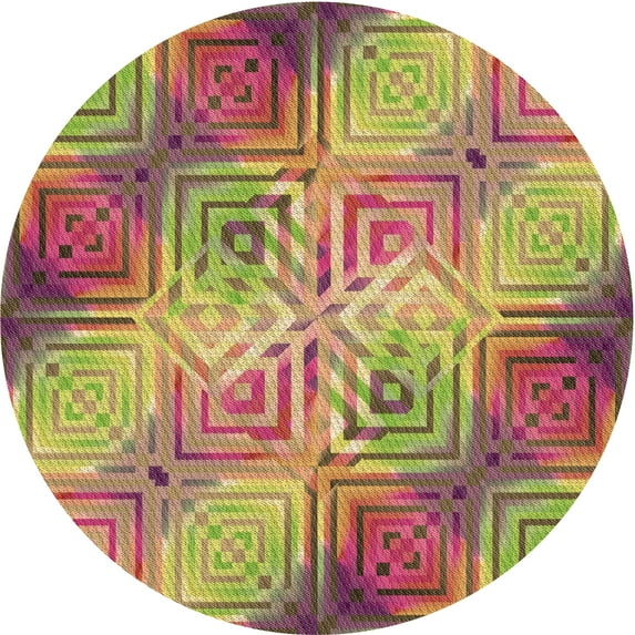 Ahgly Company Indoor Round Patterned Metallic Gold Area Rugs, 4' Round