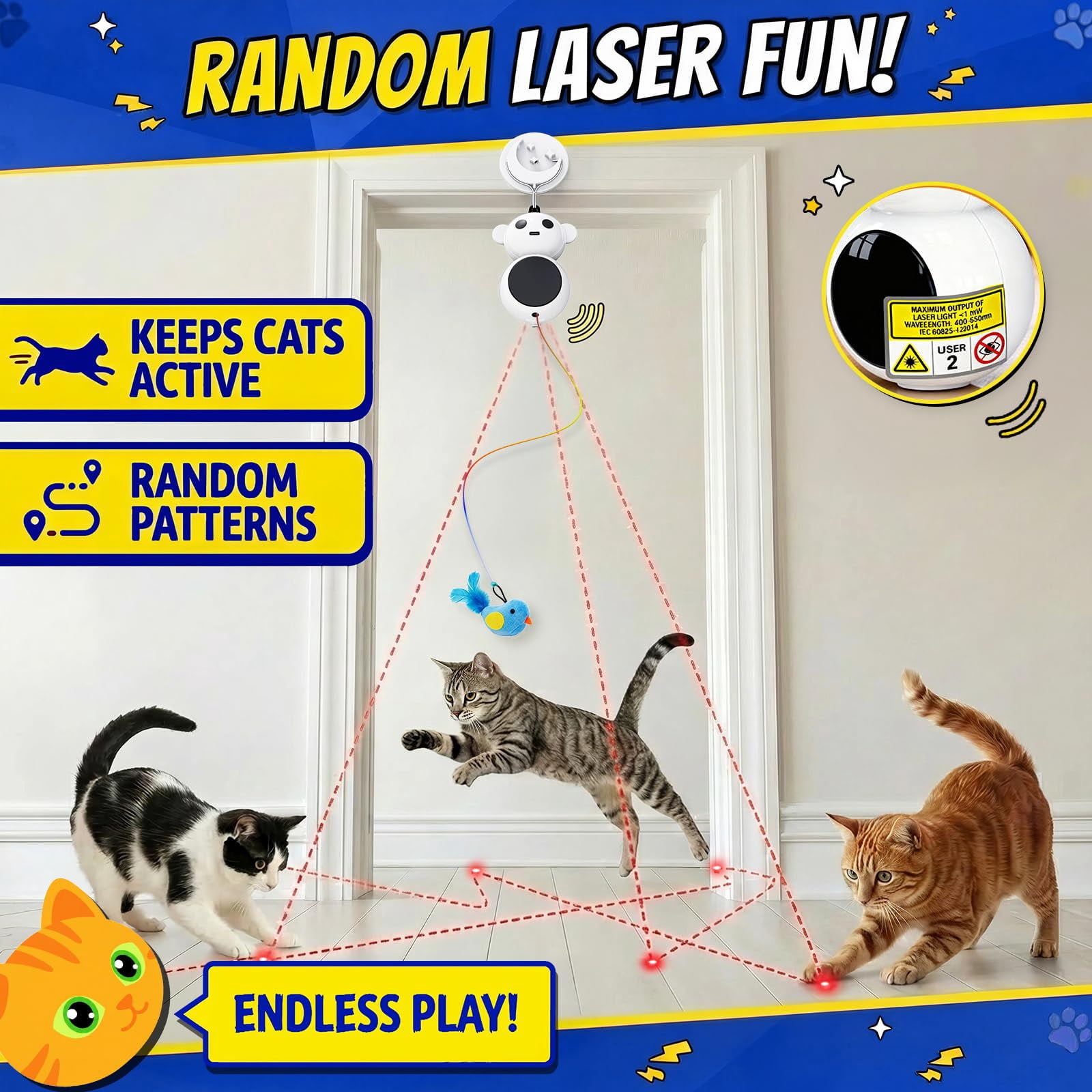 Interactive Cat Toys For Indoor Cats - 2 In 1 Automatic With Flying Bird Smart Moving Wand 2 Modes  Auto On/off Hanging Safe Bored Kitten & Adult (green)