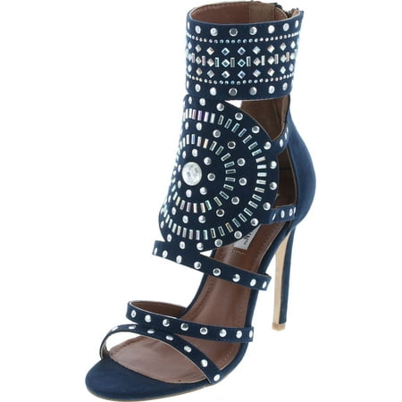 

CAPE ROBBIN Blaire-5 Womens Open Toe Strappy Cuff Stiletto High Heel Rhinestone Sandals Navy 7.5