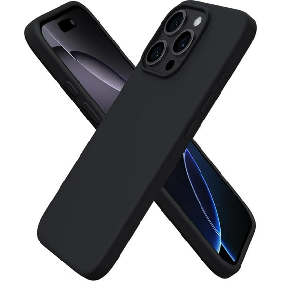 Compatible with iPhone 16 Pro Case 6.3", Slim Liquid Silicone 3 Layers Soft Gel Rubber Shockproof Protective Case with Anti-Scratch Microfiber Lining-Black