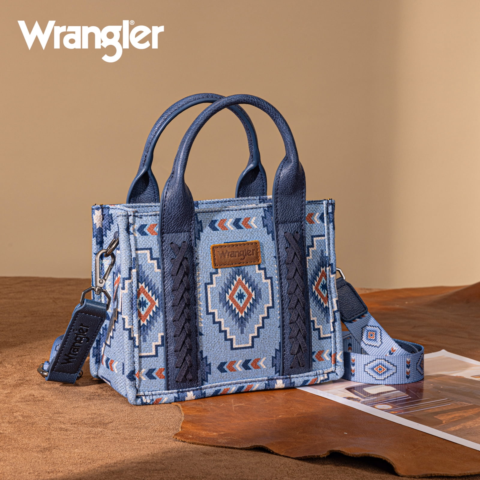 Wrangler Mini Tote Bag Small Top Handle Bag Ladies Woven Satchel Handbag, Jean
