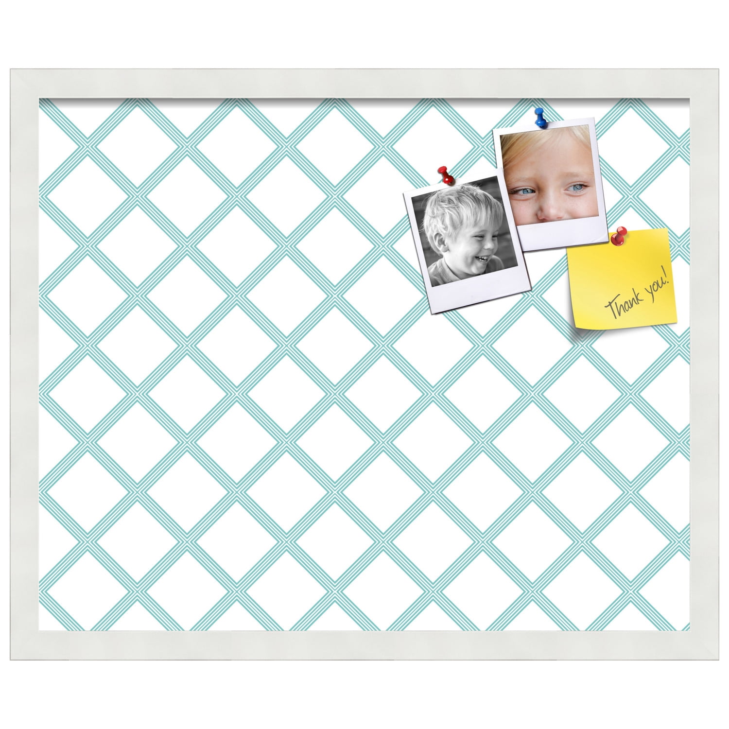 PinPix 22x18 Custom Cork Bulletin Board Diamond Modern Pattern Aqua Poster Board Has a Fabric Style Canvas Finish, Framed in Diamond Modern Pattern Aqua, by ArtToFrames (PinPix-1798)