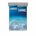 thumbnail image 2 of Ambesonne Ocean Fitted Sheet & Pillow Sham Set, Clear Water and Waves, Twinxl, Navy Beige, 2 of 3