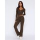 thumbnail image 4 of Conjunto Deportivo de Otoño de 2 Piezas A Juego para Estar en Casa: Pantalón de Pierna y Top Corto con Cuello Henley. Café L, 4 of 6