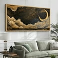 thumbnail image 2 of Large Framed Canvas Print Golden Crescent Moon & Clouds – Mystical Night Sky PaintingWall Art Decorative Ready to Hang Painting for Living room Bedroom 60x30 inches Natural Frame, 2 of 7