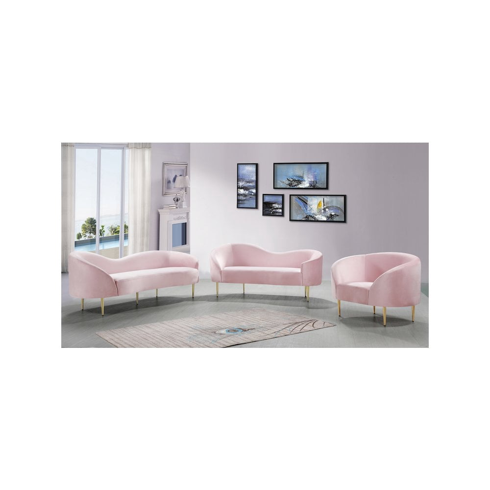 Meridian Furniture Ritz Contemporary Velvet Sofa in Pink