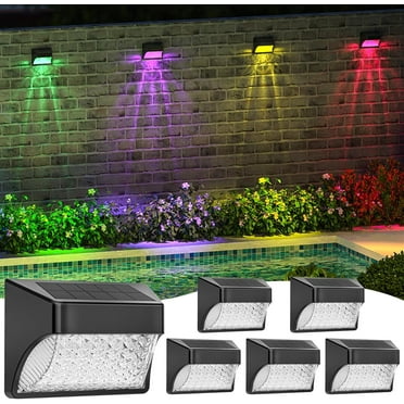 Solar Deck Lights Outdoor, 6 Pack RGB/Warm White Color Changing, IP65 Waterproof, Auto On/Off for Fence, Stair, Garden, Wall, Patio - Black