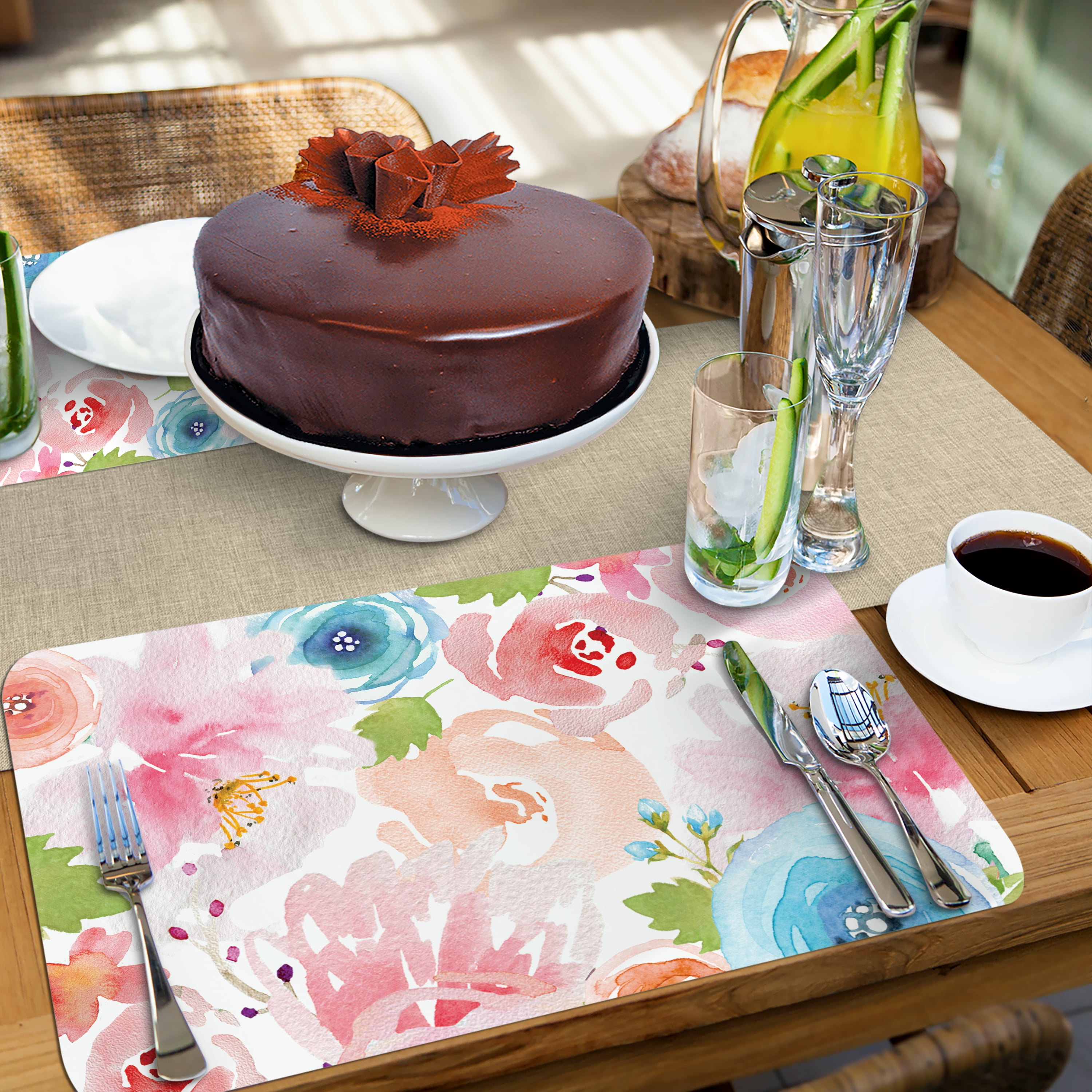 (4 pack) Conimar Floral Splash Reversible Flexible Plastic Placemat