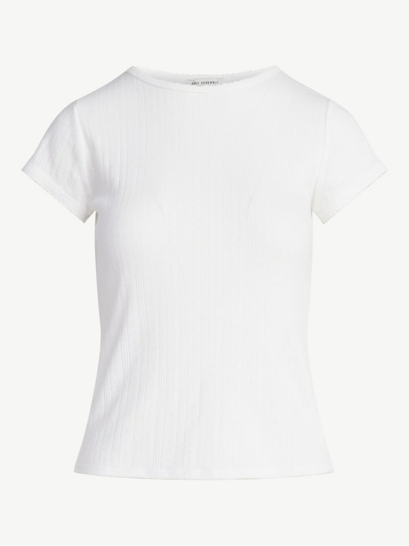 Free Assembly Women's and Women's Plus Pointelle Mini Tee with