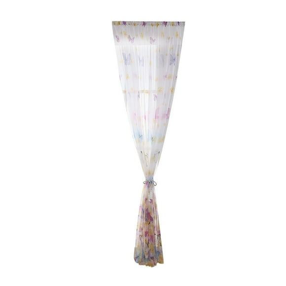 Panxico Curtain Butterfly Sheer Curtain Window Treatment Voile Drape Valance 1 Panel Fabric Blue
