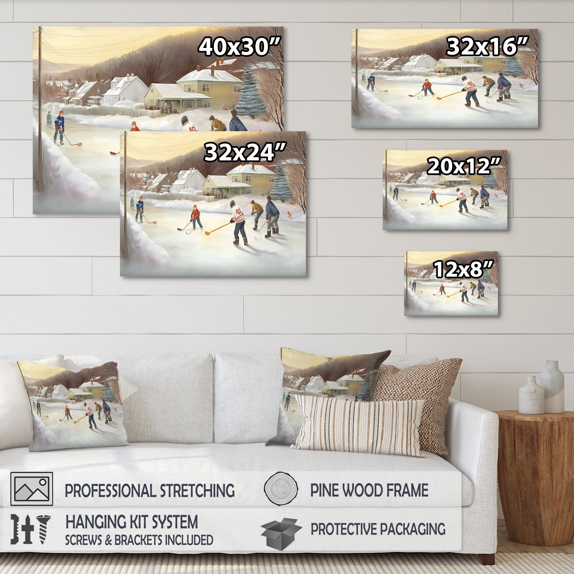 Designart Kids Playing Hockey In Winter IV Canvas Wall Art