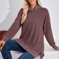thumbnail image 5 of ZQGJB Cowl Neck Sweatshirts for Women Loose Lightweight Casual Solid Color Long Sleeve Pullover Blouse Trendy Autumn Side Slit Tunic Shirts Tops Purple L, 5 of 8