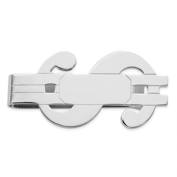 Solid Engravable (front only) Silver Plated and Rhodium Polished Dollar Sign Money Clip Measures 50x27mm Wide Jewelry fo