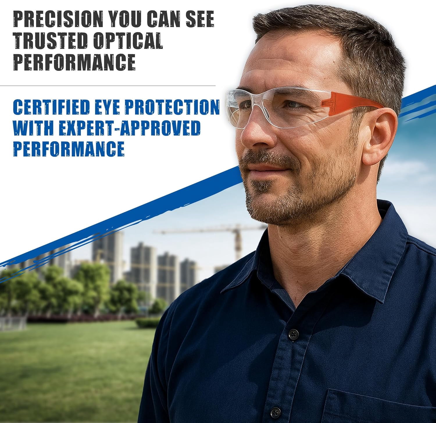 Rugged Blue Diablo Safety Glasses - Orange Frame -12 Pack | Clear Lens Protective Eyewear | Lightweight Frameless Design | Scratch-Resistant Lens for Work Construction Lab and Industrial Use