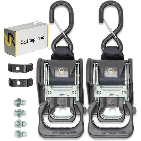

LIAOH 2PCS Retractable Ratchet Straps (1 7/8 in x 4 ft) Heavy Duty Transom Tie-Downs for Boat PWC Trailer - Extra Mounting Brackets & Bolt Set Safety Latch S-Hook Break Strength 2 600LBS/1 180KG