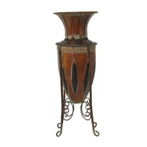 DecMode 27" Scroll Tall Brown Metal Vase with Attached Metal Stand and Intricate Design