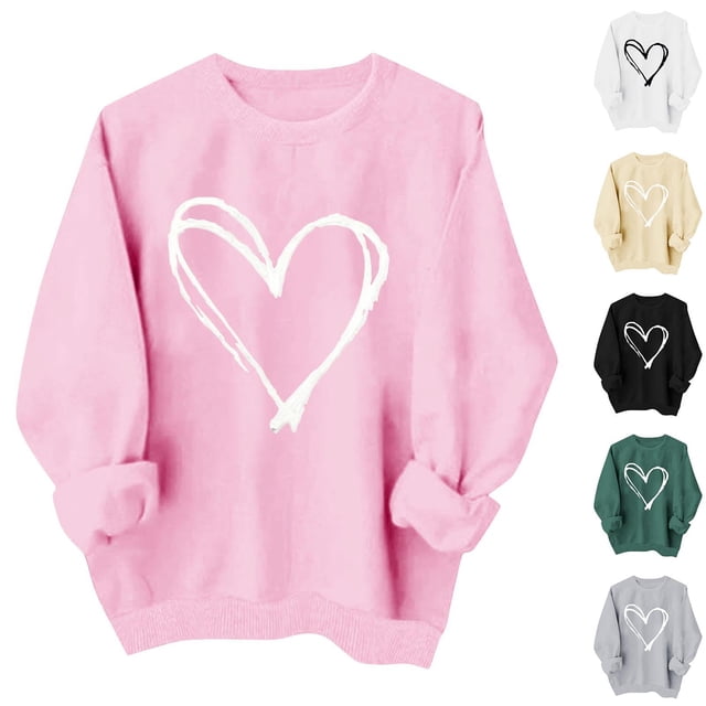 Yuyuzo Chandails de la Saint-Valentin pour Femmes Manches Longues Col Rond Graphique Cœur Chandail Doux Mode