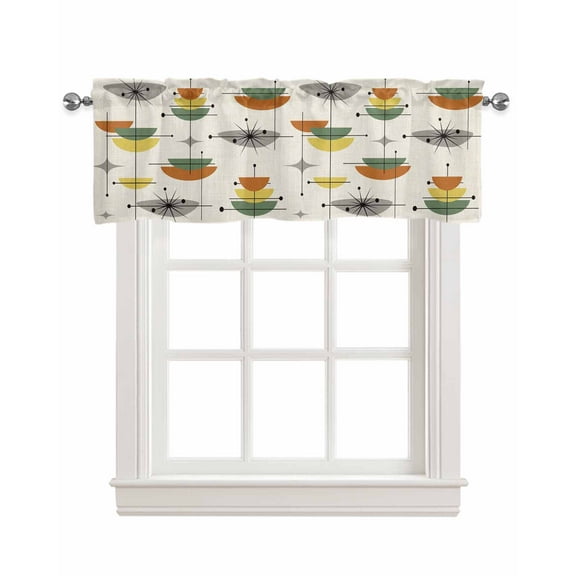 Sage Green Boho Kitchen Valances for Windows Farmhouse Linen Window Valance Curtain for Living Room Window Treatment Geometric Bohemian Color Block Valance Rod Pocket Topper Drape, 42 x 18 Inch