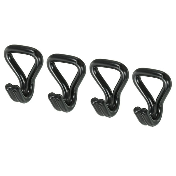 Ratchet Double J Strap Hook Load 3306 Lbs for 1" Tie Down Strap Webbing Black Plastic Coating, 4 Pack