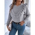 thumbnail image 6 of Cable Knit Striped Sweater for Women Crew Neck Oversized Long Sleeve Pullover Fall Winter Sweater Grey M, 6 of 8