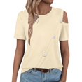 thumbnail image 6 of Womens Cold Shoulder Tops 2025 Summer Trendy Gradient/Solid Color Dressy Casual T-Shirts Crewneck Ladies Going Out Tunic Blouses, 6 of 6