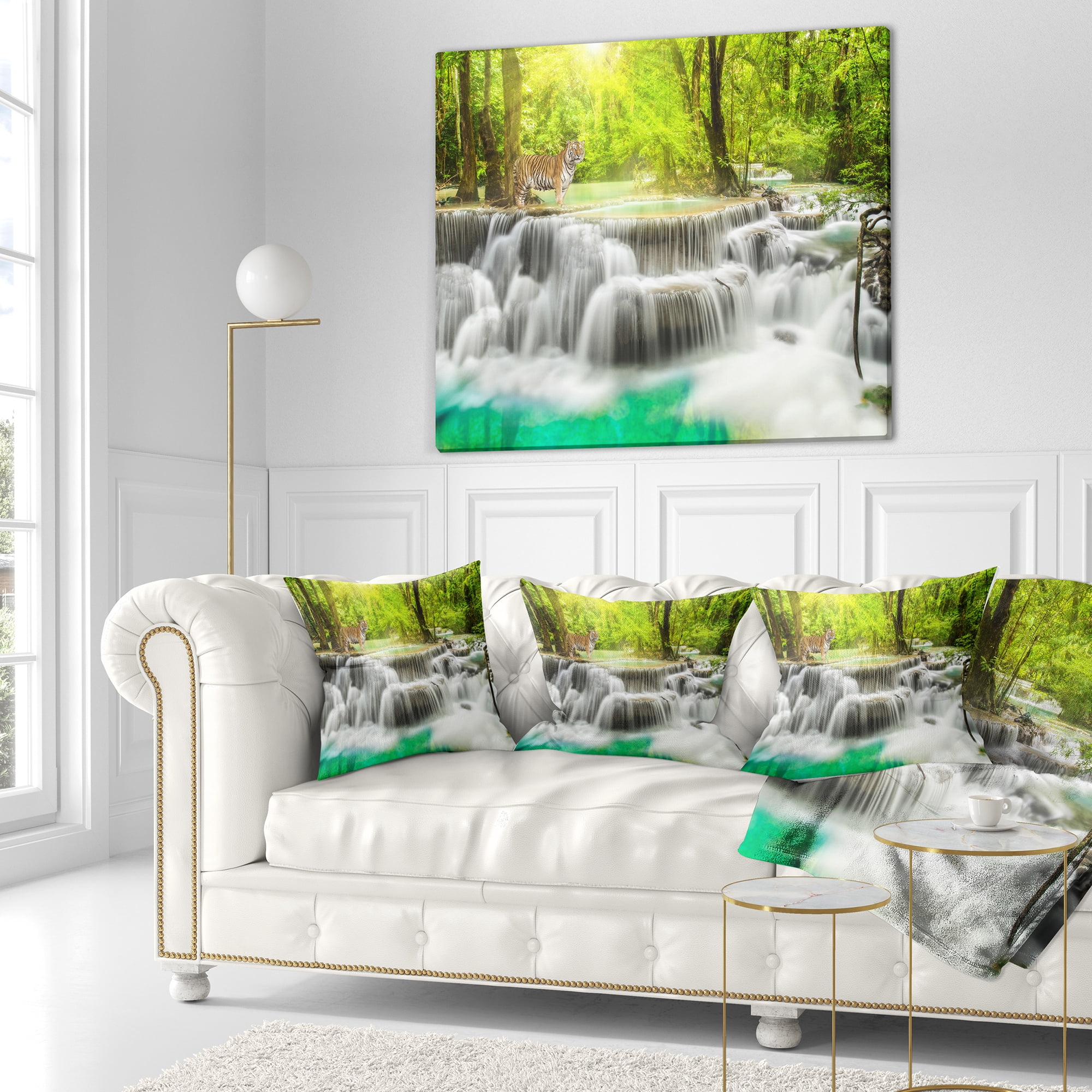 Designart Erawan Waterfall in Kanchanaburi - Photography Throw Pillow - 16x16