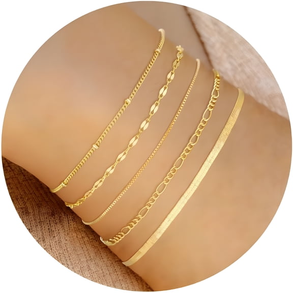 DESIGNICE Gold Bracelets for Women,14K Dainty Gold Plated Stackable Bracelets for Women Trendy Gold Bracelet Stack Set Waterproof Chain Bracelets Paperclip Adjustable Tennis Tiny Cute Jewelry
