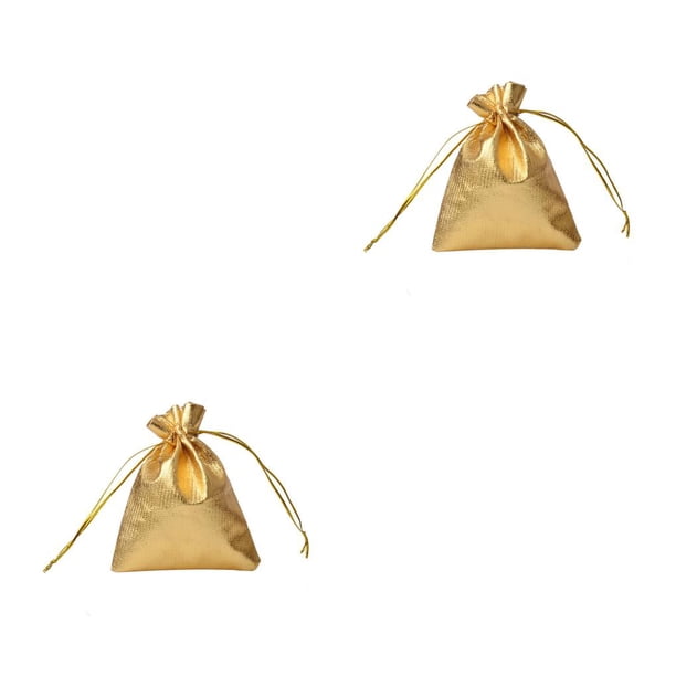 Bearachild 100 piezas de bolsas de joyería brillante embalaje de regalo con bolsas de tela no tejida con cordón celebraciones de fiesta de Dorado/5*7cm 2piezas