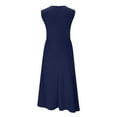 thumbnail image 6 of Summer Dresses For Women Plus Size Solid-Color Button Short-Sleeved Lapel Casual Belt Pocket Women's Summer Flowy Maxi Dress — Navy∣XL, 6 of 8