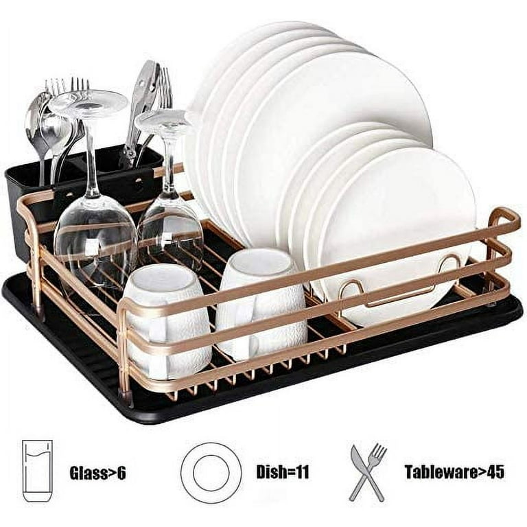 Aluminum Dish Drying Rack with Removable Cutlery Holder and Cup