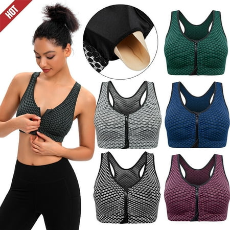 

Women s Front Zipper Sports Bra Wireless Post-Op Bra Active Yoga Sports Bra