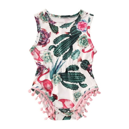 

Calsunbaby Newborn Baby Girls Summer Pom Pom Jumpsuit Sleeveless Cactus Flower Tassel Romper Bodysuit White 0-3 Months