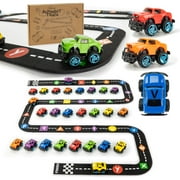 Skoolzy AlphaTracks Alphabet Race Car Track 41-Piece Set with Flexible Felt Racing Tracks ABC Montessori Toys Preschool Activities Includes Letters & Numbers for Kids Recognition Skills Includes eBook