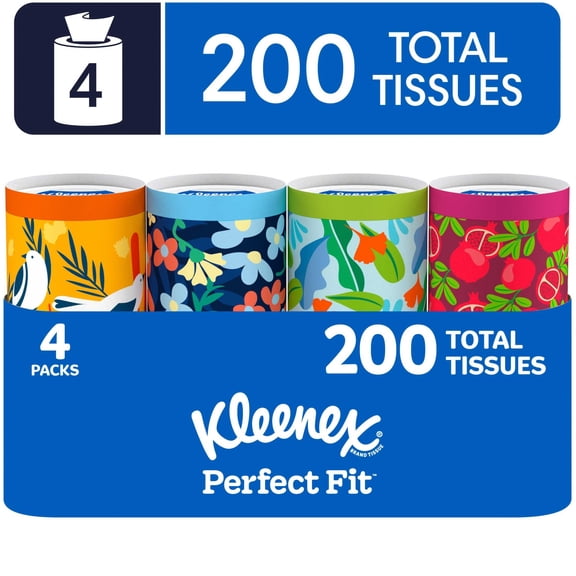 Kleenex Perfect Fit Facial Tissues, 4 Canister Boxes, 50 Tissues per Box, 2-Ply