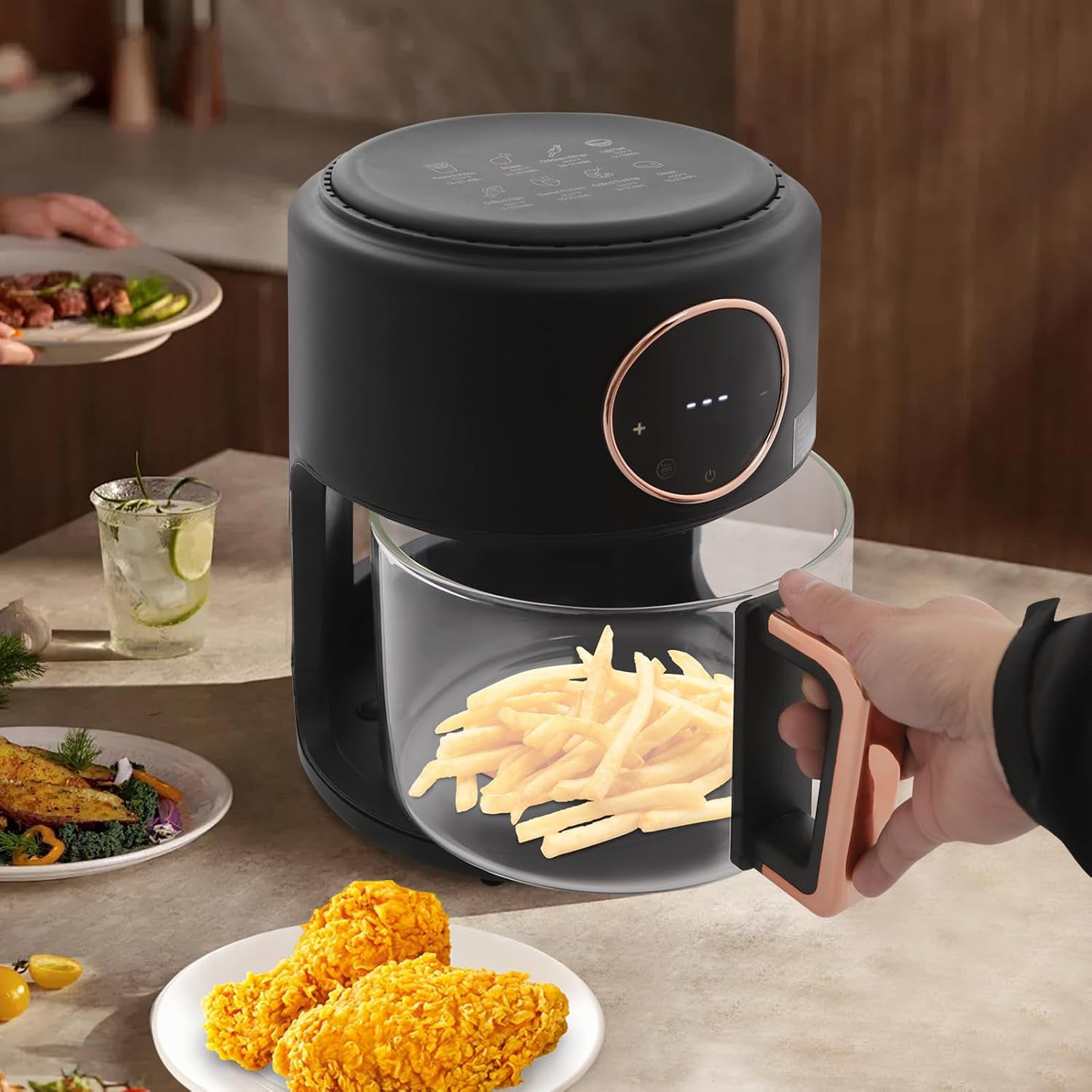 Air Fryer 3.81Qt Capacity Air Fryer with 360° Transparent Glass Fry Bowl Precise Temperature(175°F - 400°F) & Time(60 Min) Control