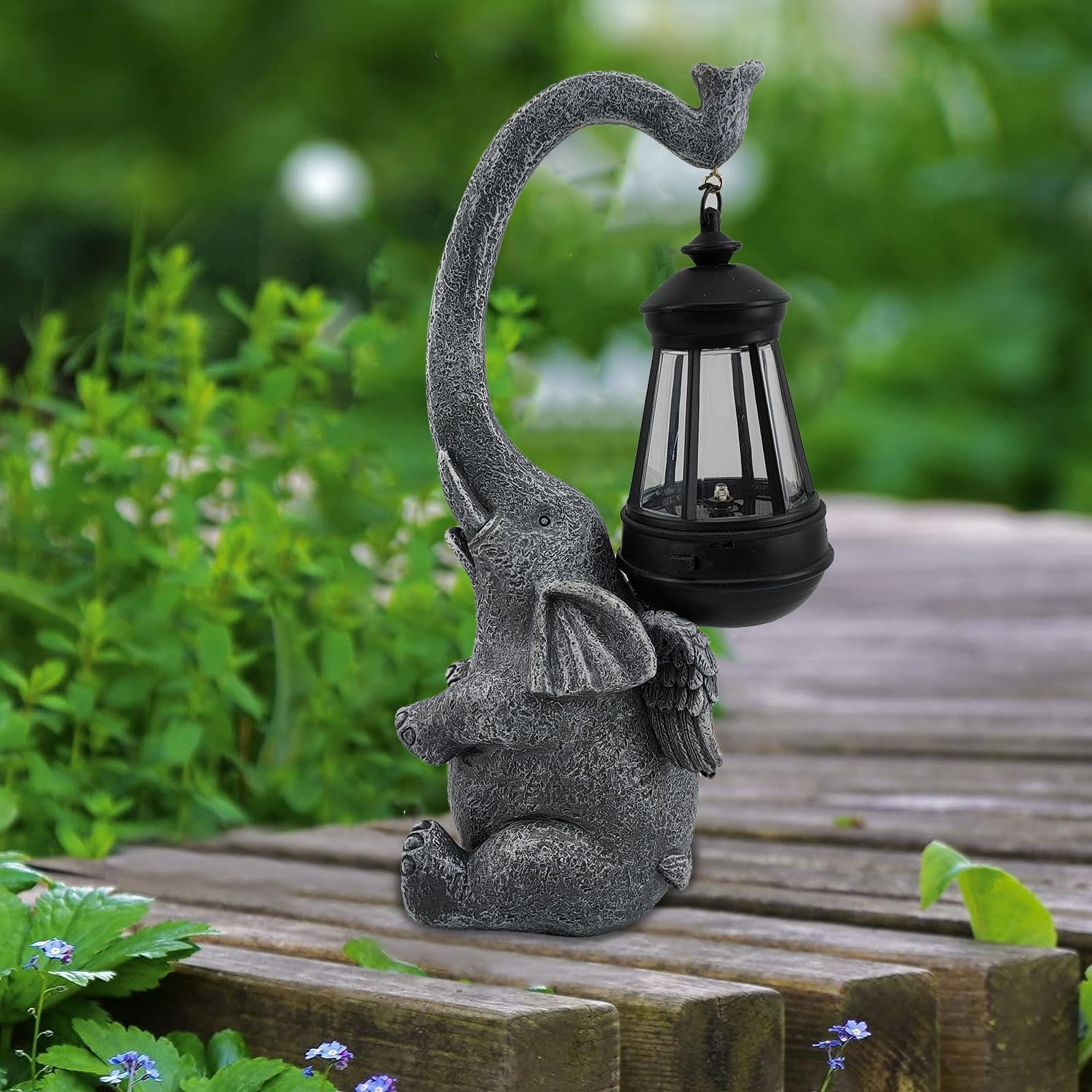 Elephant Solar light Garden Statue, Handmade Resin Lucky Elephant Sculpture Outdoor Lantern ,Figurine Decor for Patio, Yard & Indoor ,